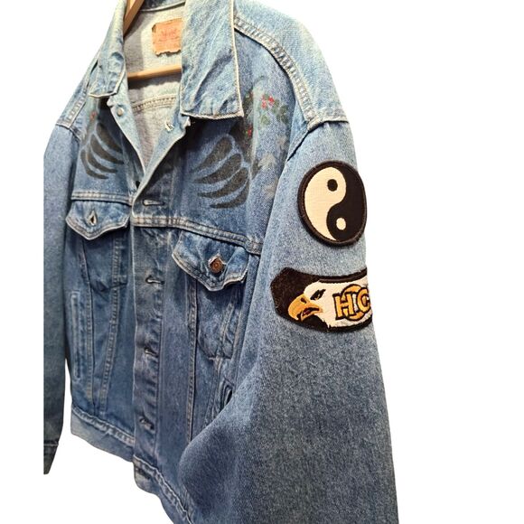 VINTAGE Custom 80s LEVI'S Patches DENIM Jean TRUCKER JACKET Harley MADE IN USA - Picture 5 of 7